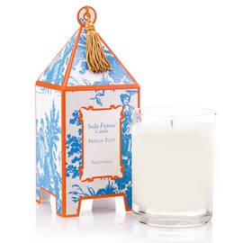 Seda France Classic Toile Pagoda Box Candle, French Tulip, Clove, White, 10.2 Oz
