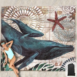 Beach Blanket Waterproof Sandproof Oversized 95”x 80”,Sand Free Beach Mat with Corner Pockets,Portable Mesh Bag for Beach Festival,Picnic,Travel and Outdoor Camping (Dolphin)
