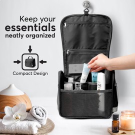 HIMU Hanging Travel Toiletries Bag Women & Men – Waterproof Travel Organizer, Hanging Toiletry Bag with Hanging Hook – Convenient Mesh Pockets and Long Handle Travel Bathroom Bag – Stylish and Modern