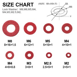 QTEATAK 8 Size M2 M2.5 M3 M4 M5 M6 M8 Red Steel Paper Fiber Flat Insulation Washers Assorted Kit with Box (280Pcs)