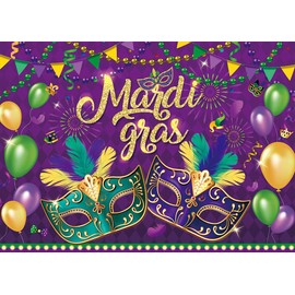 Mardi Gras Backdrop Masquerade Carnival Purple Gold Green Mask Photography Background Adult Children Birthday Party Decoration Photo Studio Props 8x6FT