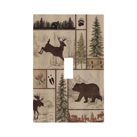 Naiqadnehz Decorative Light Switch Cover Rustic Forest Bear Deer Wildlife Country 1 Gang Single Toggle Decorator Outlet Wall Plate Device Electrical Faceplate Switchplates for Farmhouse Cabin Decor