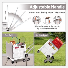 Foldable Utility Cart with Stair Climbing Wheels,Collapsible Rolling Crate with Magnetic Lid Telescopic Cover,Adjustable Telescoping Handle,360° Rotate Wheel Hand Cart for Teacher Shopping Moving