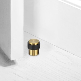 IGNPION 3pc Stainless Steel Door Stoppers Floor Mounted Door Holder Stop Mini Size Wall Protector for Screw Mounted, Gold Door Stop with Sound Dampening Bumper