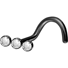 PIERCINGLINE Titanium nose piercing spiral | 3 CRYSTALS | nose stud - black colours