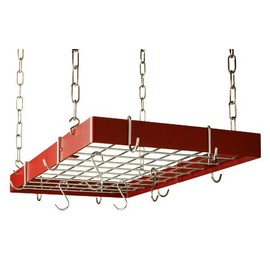 Grid Pot Rack in Red with Chrome Hooks
