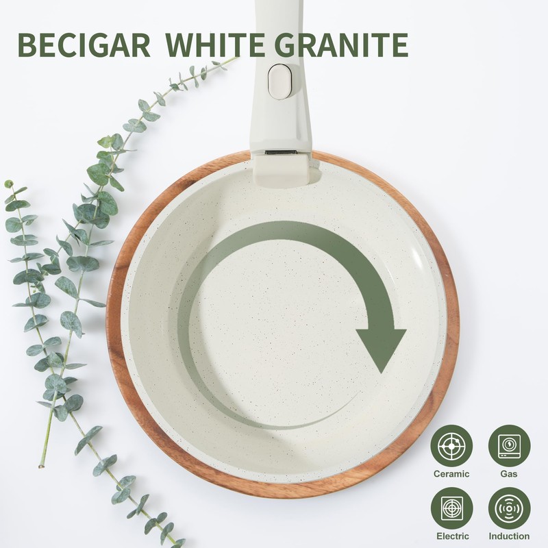 BECIGAR 8pcs Ceramic Pots and Pans Set, Non Stick Cookware