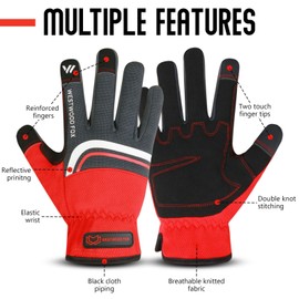 WESTWOOD FOX Gardening Gloves Leather Thorn Safety Working Heavy Duty Work Gloves for Women and Men Garden Tools Mechanic Breathable Gardener Non-Slip Rigger Gloves Protective Gift (Red, M)