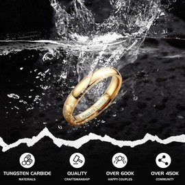 Jstyle 4mm Tungsten Rings for Men Women Hypoallergenic Wedding Band Rings Gold Domed High Polish Comfort Fit Size 10 Not Tarnished