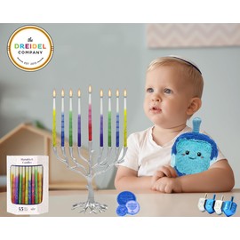 Dripless Hanukkah Candles, Multicolored Striped Deluxe Tapered Decorations, Chanukkah Menorah Candles for All 8 Nights of Chanukah, (2-Pack)