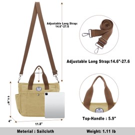 HUA ANGEL Stylish Women's Shoulder Bag Canvas Tote Bag for Women with Multiple Pockets and Shoulder Strap Handbag Women for Work Shopper Sporty Everyday, khaki
