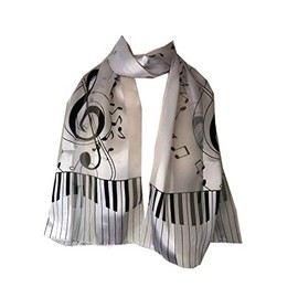 Pamper Yourself Now Piano Design and Musical Notes Ladies Thin Pretty Scarf. Great Gift for Music Lovers. (White/Black)