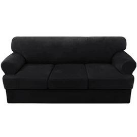 H.VERSAILTEX Sofa Cover 4 Piece T Cushion Sofa Slipcovers Velvet Couch Cover Furniture Protector Stretch T Cushion Sofa Covers for 3 Cushion Couch with 3 Individual T Cushion Covers Washable, Black