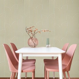 Textured Beige Gold Metallic White Art Deco Lines Faux Fabric Modern Wallpaper