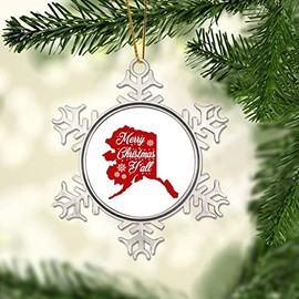 Alsk Stte Christmas Metal Ornaments, Alsk Stte State Merry Christmas Snowflake Ornaments Hanging Keepsake for Him Her Christmas Hostess Long Distance