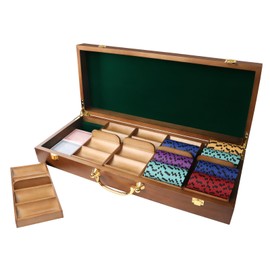 GSE Games & Sports Expert Wooden Poker Chip Case with 5 Poker Chip Trays, Holds 500 Chips, Casino Grade Chips Holder for Poker Chips (Walnut)