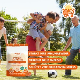 POP IT Multivitamin-Gummis Erwachsene – Immunität & Energie – Ohne Zucker, Vegan, Tropisch – Vitamine A, B, C, D, Zink – 13 Nährstoffe – 30 Stück