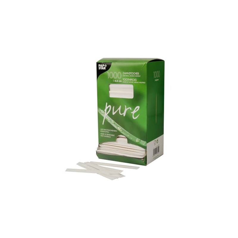 PAPSTAR 1 Box 12x1000 Round Wooden Toothpick (Individually Wrapped 6.6
