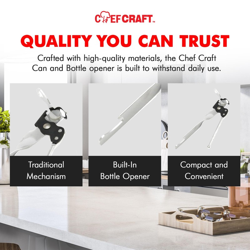Chef Craft Select Can Opener with Bottle Opener, 7 Inch,