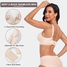 LetsJoli Wireless Seamless Bras for Women No Underwire Push Up Scalloped V Neck Full Coverage Support Bralettes Everyday Bras Skin