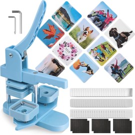 Square Photo Magnet Button Maker Kit - 2'' x 2'' Button Press Machine with 100 Set Square Magnet Button Making Supplies, DIY Square Fridge Magnet Badge Button, for Crafting, Home Use, and Business