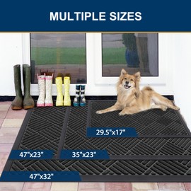 Smiry Front Door Mat Outside Entrance, Heavy Duty Outdoor Indoor Natural Rubber Doormat, Non Slip, Trap Dirt and Moisture, Easy Clean, Low Profile Patio Porch Entryway Mat, 47x17, Black