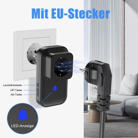 Wireless Bell Set, Wireless Doorbell with EU Socket, IP55 Wireless Bell Outdoor Waterproof, 260 m Wireless Range, 58 Ringtones, Wireless Doorbell with LED Flash