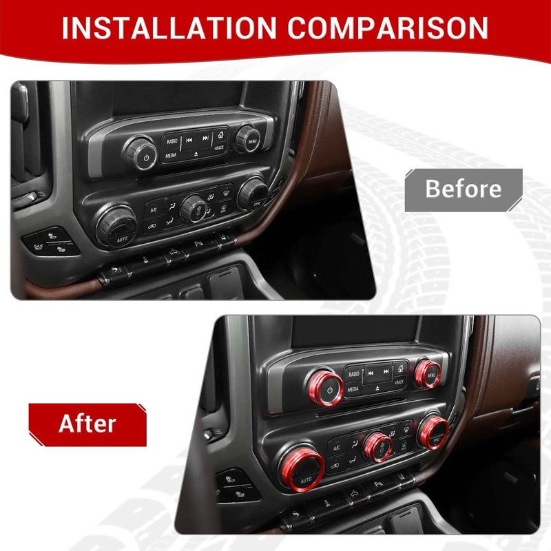 PDKLIN for Silverado Center Console Knob Cover Trim Ring Red