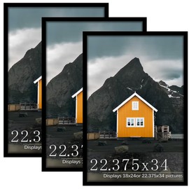 Picrit 22.375x34 Picture Frame 3 Pack, Black Poster Frame, Display Poster 18 x 24 with Mat or 22.375 x 34 Without Mat for Horizontal or Vertical Wall Mounting