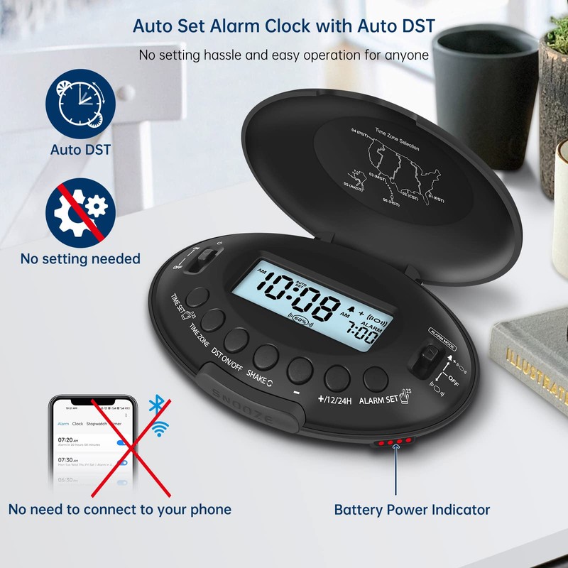 DreamSky Vibrating Alarm Clock for Heavy Sleepers - Auto Set