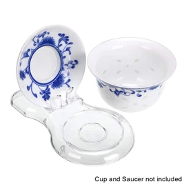 Hipiwe Acrylic Tea Cup Saucer Display Stands Clear Dinnerware Display Easel Stand Teacup Sets Plate Holder,Pack of 8 (8pcs,Short Legs)