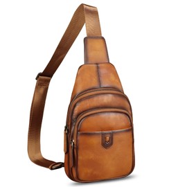 FEIGITOR Genuine Leather Sling Bag for Men and Women Leather Sling Backpack Purses Shoulder Crossbody Bag Chest Bag Fanny Pack (Brown)