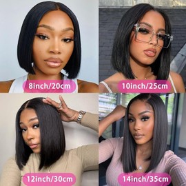 Weeybay 4x4 Short Bob HD Transparent Lace Front Wigs 1B Natural Black Straight Human Hair Wig Pre Plucked 180% Density Baby Hair 10 Inch