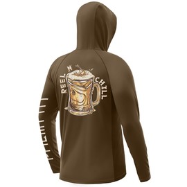 Palmyth Fishing Shirts for Men UPF 50+ Sun Protection Hoodie Long Sleeve with UV Vented Neck Gaiter Coffee Reel Chill Large