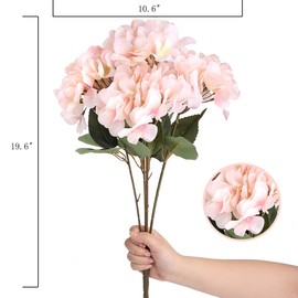 Louiesya Artificial Flowers Silk Hydrangea Flowers with 5 Big Heads Fake Flower Bunch Bouquet for Home Wedding Party Decor DIY, Light Pink