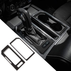 Voodonala Carbon Fiber Grain Cab Gear Shift and Cup Holder Trim Sheet Kit Interior Accessories for Ford F150 2016 2017 2018 2019 2020 (NOT FIT 21+)