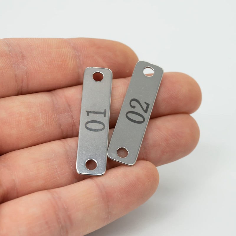 StayMax Small Stainless Steel Rectangle Numbered Tags with Two Holes