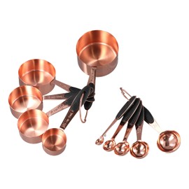 Leadigol Copper Measuring Cups and Spoons Set, Coffee Baking Tool Heavy Duty Stainless Steel Rose Gold Cooking Sugar Scoop