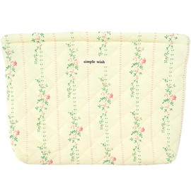Sminra Floral Makeup Bag Cotton Quilted Small Cosmetic Bag Organizer, Cute Garden Aesthetic Coquette Portable Zipper Pouch Toiletry Purse Bag for Women Girls Travel accessories (Garden-L)