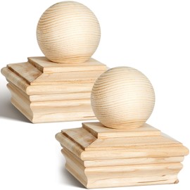 Hosuly 2 Pcs 4x4 (Actual 3-5/8") Wood Post Caps with Ball Finial, Rot Resistant Cedar Newel Post Cap for Outdoor Fence & Deck