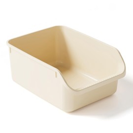 SpaceTime Large Cat Litter Box with High Sides,Cat Boxes for Indoor Cats,Cat Litter Pan for Kitty,Litter Box with Low Entry,Easy to Clean,Anti-Splashing(Cream White)