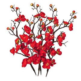 LSME 4pcs Red Artificial Silk Plum Blossom Branch Real Touch for Table Wedding Bouquet Home Decor