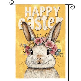 AVOIN colorlife Happy Easter Bunny Garden Flag 12x18 Inch Double Sided Outside, Yellow Rustic Holiday Yard Outdoor Flag