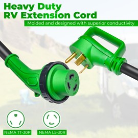 ELECTERY 30 Amp 15 Ft RV Power Extension Cord NEMA TT-30P to L5-30R with Twist Locking Adopter, Heavy Duty STW Cord 3 Prong 10 Gauge for RV, Marine, Generator. ETL Listed