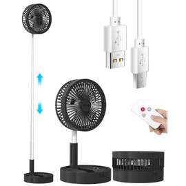 AICase Stand Fan,Folding Portable Telescopic Floor/USB Desk Fan with 7200mAh Rechargeable Battery,4 Speeds Super Quiet Adjustable Height and Head Great for Office Home Outdoor Camping-Black