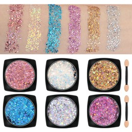 6 Colours Glitter Make Up for Face Body and Hair Body Glitter Sequin for Music Festival Masquerade Party Clubs