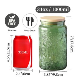 ANSQU Green Glass Canister Jars, 34oz Candy Jars with Lids, Vintage Colored Mason Jars for Kitchen Decorative Jar for Coffee Tea Candy Cookies, Cute Jar (Green, 2 Pack)