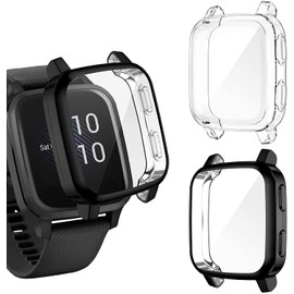 SeNool [2-Stück Hülle Kompatibel mit Garmin Venu Sq/Venu Sq Music Schutzhülle Schutzfolie, Soft TPU Slim Stoßfestes Plattierte Displayschutzfolie für Venu Sq/Venu Sq Music Cover- Klar+Schwarz