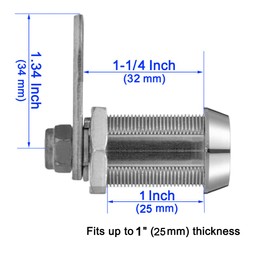 WOOCH Tubular Cam Lock Cabinet Lock,Keyed Alike Removable Key, 1-1/4" Cam and Offset Cam (1-1/4 Inch 90°, Chrome Finish, 2 Pack)