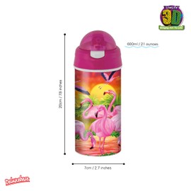 3D LiveLife Drinking Bottle - Flamingo Lingo from Deluxebase. 3D Lenticular Animal Water Bottle with Straw. 600ml Kids Drinks Bottle with Original Artwork from Renowned Artist, Michael Searle